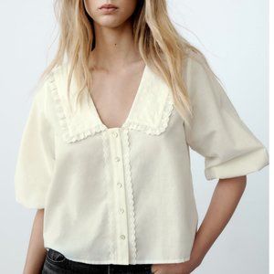 (NWT) ZARA Shirt With Embroidered Lapel